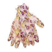 Перчатки нейлон облив нитрил с принтом светло-сиреневые с цветами 'Praktische Home' G-111-7
